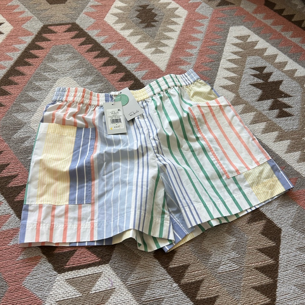 Rails White Colorful Portofino Striped Organic Cotton Blend Boxer Shorts M NWT